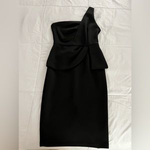 ASOS Black One Shoulder Midi Dress - Size 8 - Flattering Stretch Material